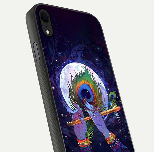 Krishna Hands Art Glass Case for iPhone X close-up angled shot showing detailed hand design and shine