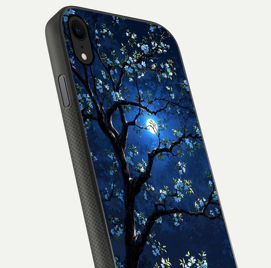Mystic Floral Night Glass Case for iPhone X close-up angled shot highlighting petal detail and HD reflection