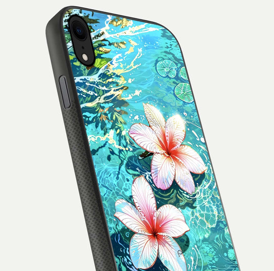 Pink Flowers in Water Glass Case for iPhone X close-up angled shot highlighting water ripple and reflection