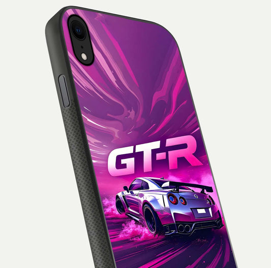 Speed Drift Legend Glass Case for iPhone X close-up angled shot highlighting speed lines and reflection