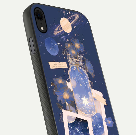 Starlit Cosmic Jar Glass Case for iPhone X close-up angled shot highlighting stars, reflections, and HD shine