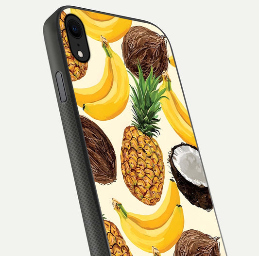 Tropical Fruit Mood Glass Case for iPhone X close-up angled shot highlighting fruit texture and reflection