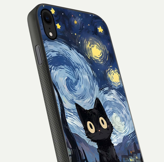 Van Gogh Cat Glass Case for iPhone X close-up angled shot highlighting brushstroke texture and reflection
