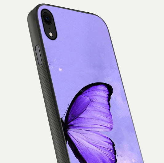 Violet Dream Wing Glass Case for iPhone X close-up angled shot highlighting wing texture and reflection