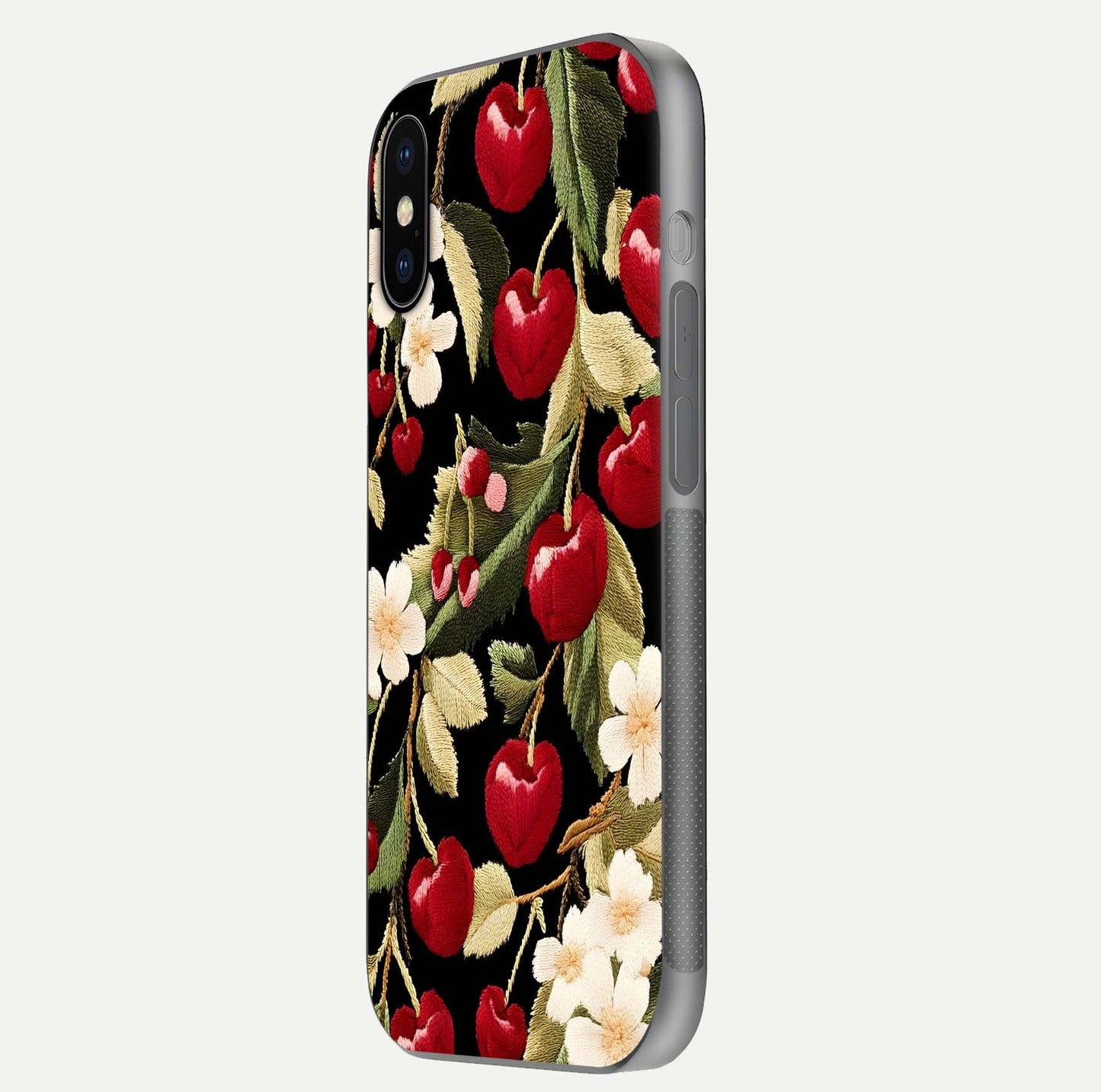 Bloom Thread Art Glass Case for iPhone X side-angle image showing texture depth and gloss reflection