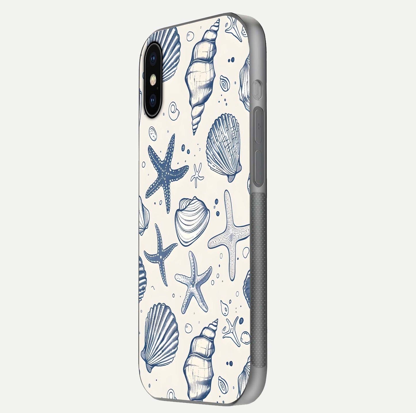 Blue Ocean Outline Glass Case for iPhone X side-angle view showing clear edge lines and oceanic blue glow