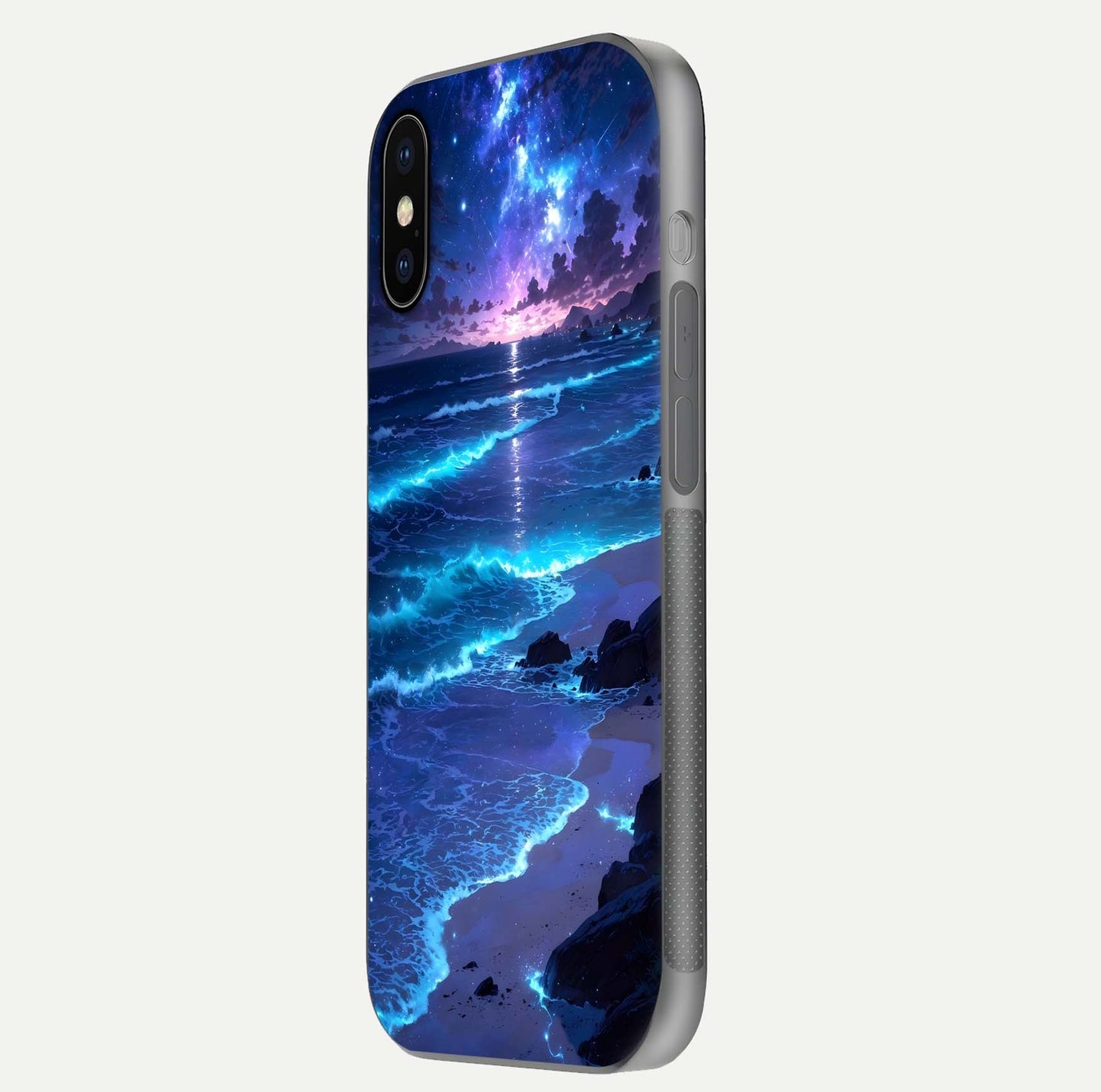 Classic Damn Look Glass Case for iPhone X side-angle photo showing shine texture and curve reflection