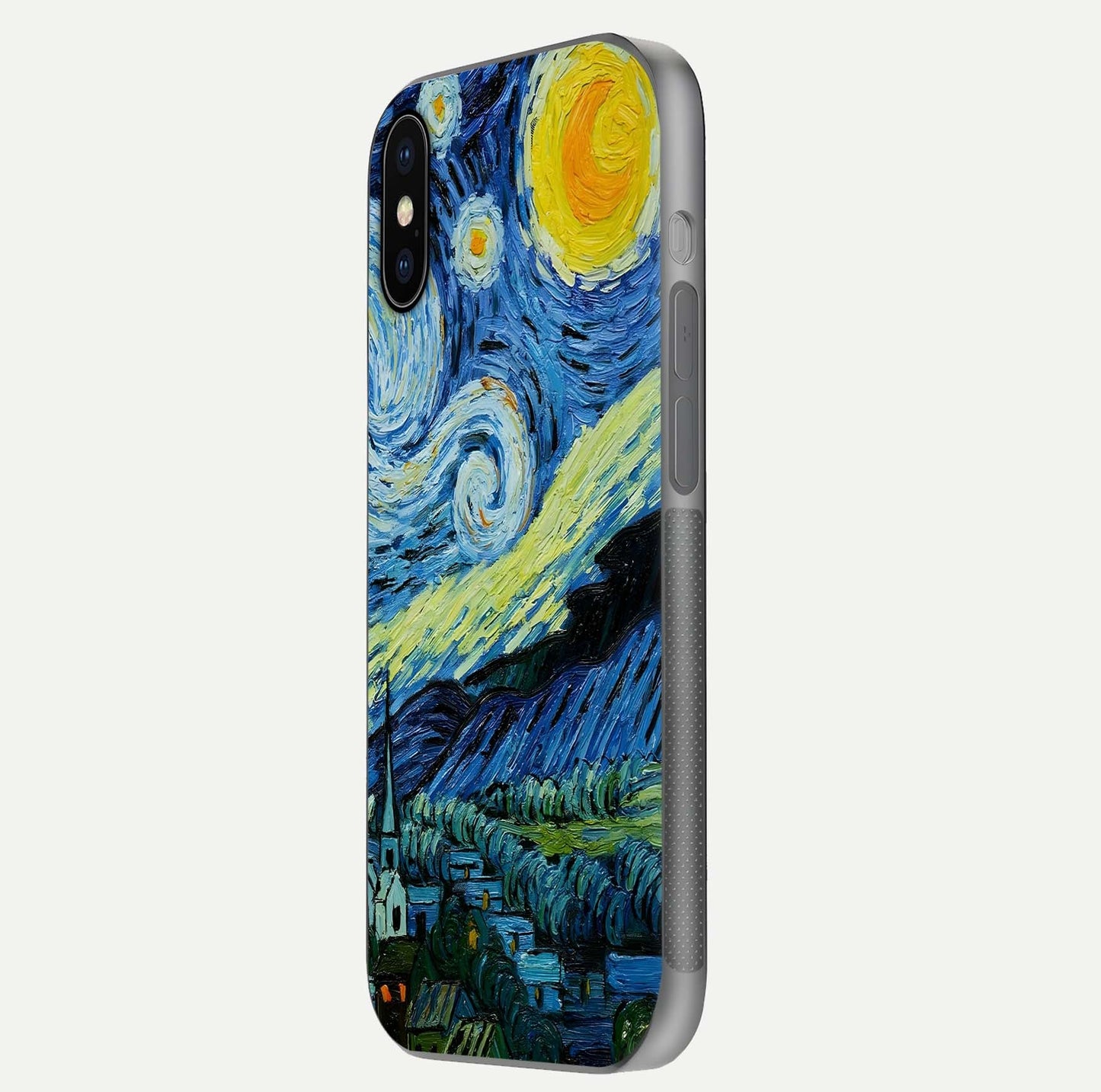 Inspired Van Gogh Art Glass Case for iPhone X side-angle image showing reflection brilliance and painted surface look