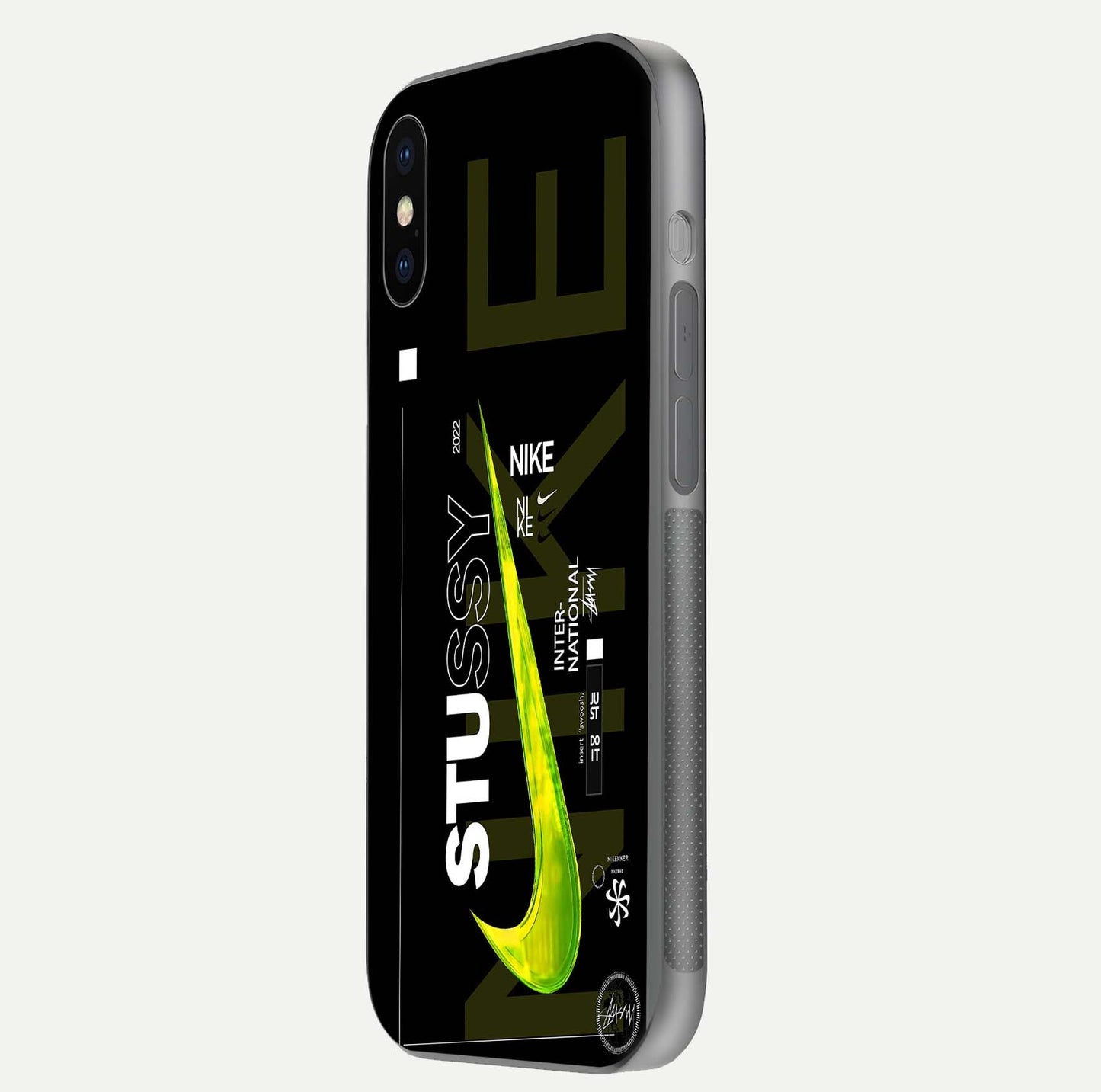 Neon Street Edition Glass Case for iPhone X side-angle image showing reflection depth and modern tones