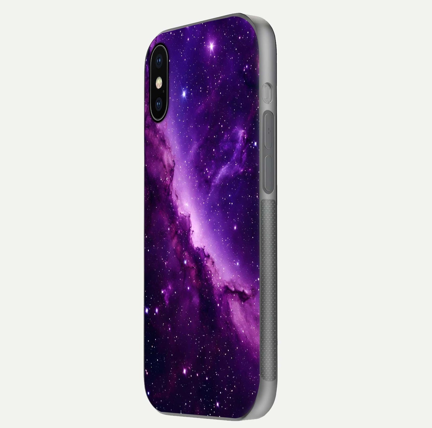 Purple Shade Sky Glass Case for iPhone X side-angle image showing shine and soft violet blend