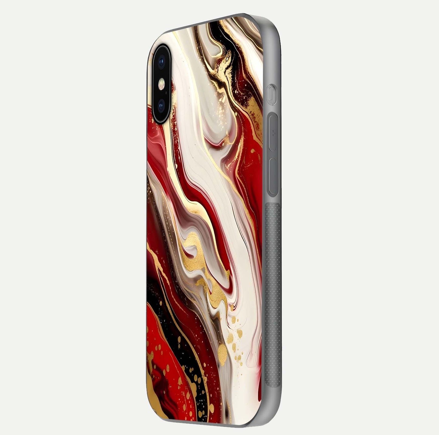 Red & White Marble Glass Case For iPhone X