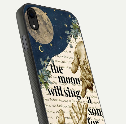 Aesthetic Divine Glass Case for iPhone Xr close-up angled shot showing detailed divine artwork and gloss reflection