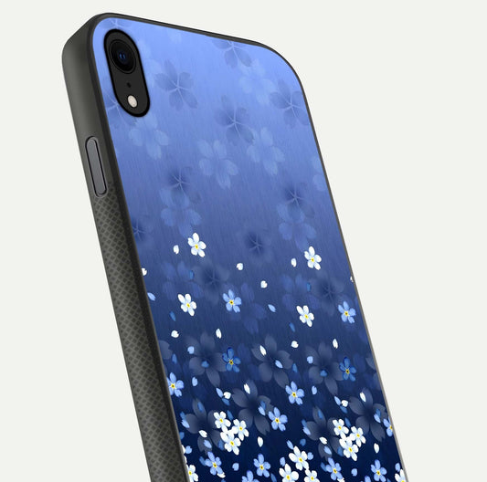 Blue Starry Glass Case for iPhone Xr close-up image highlighting sparkle details and midnight blue gradient