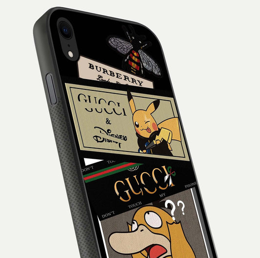 Cartoon Brand Play Mashup Glass Case for iPhone Xr close-up angled shot showing character details and vibrant tones