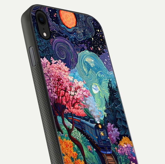 Digital Art Glass Case for iPhone Xr close-up highlighting brush-stroke details and reflection polish