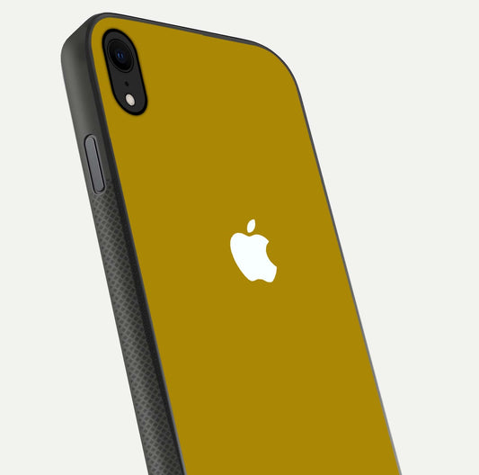 Golden Luxe Aura Glass Case for iPhone Xr close-up angled shot showing metallic shine and light reflection