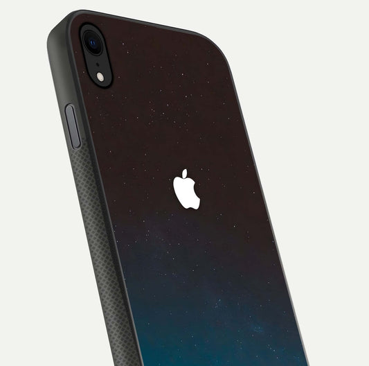 Green Emerald Apple Logo Glass Case for iPhone Xr close-up angled shot showing color depth and reflection clarity