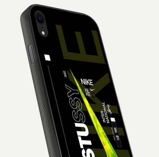 Neon Street Edition Glass Case for iPhone Xr close-up angled shot showing urban neon lights and shine