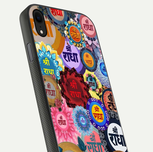 Radha Divine Bloom Glass Case for iPhone Xr close-up angled shot highlighting divine detailing and shine
