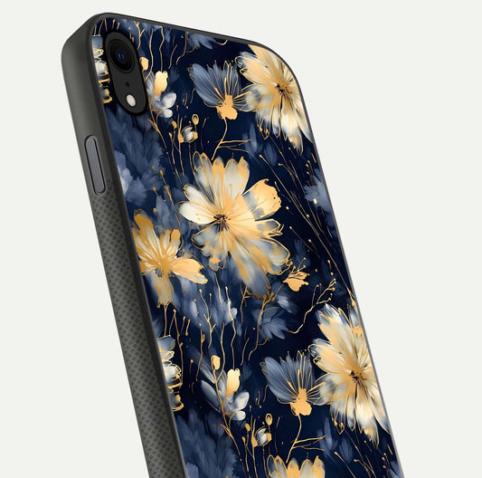 Royal Petal Dream Glass Case for iPhone Xr close-up angled shot highlighting petal texture and reflection depth