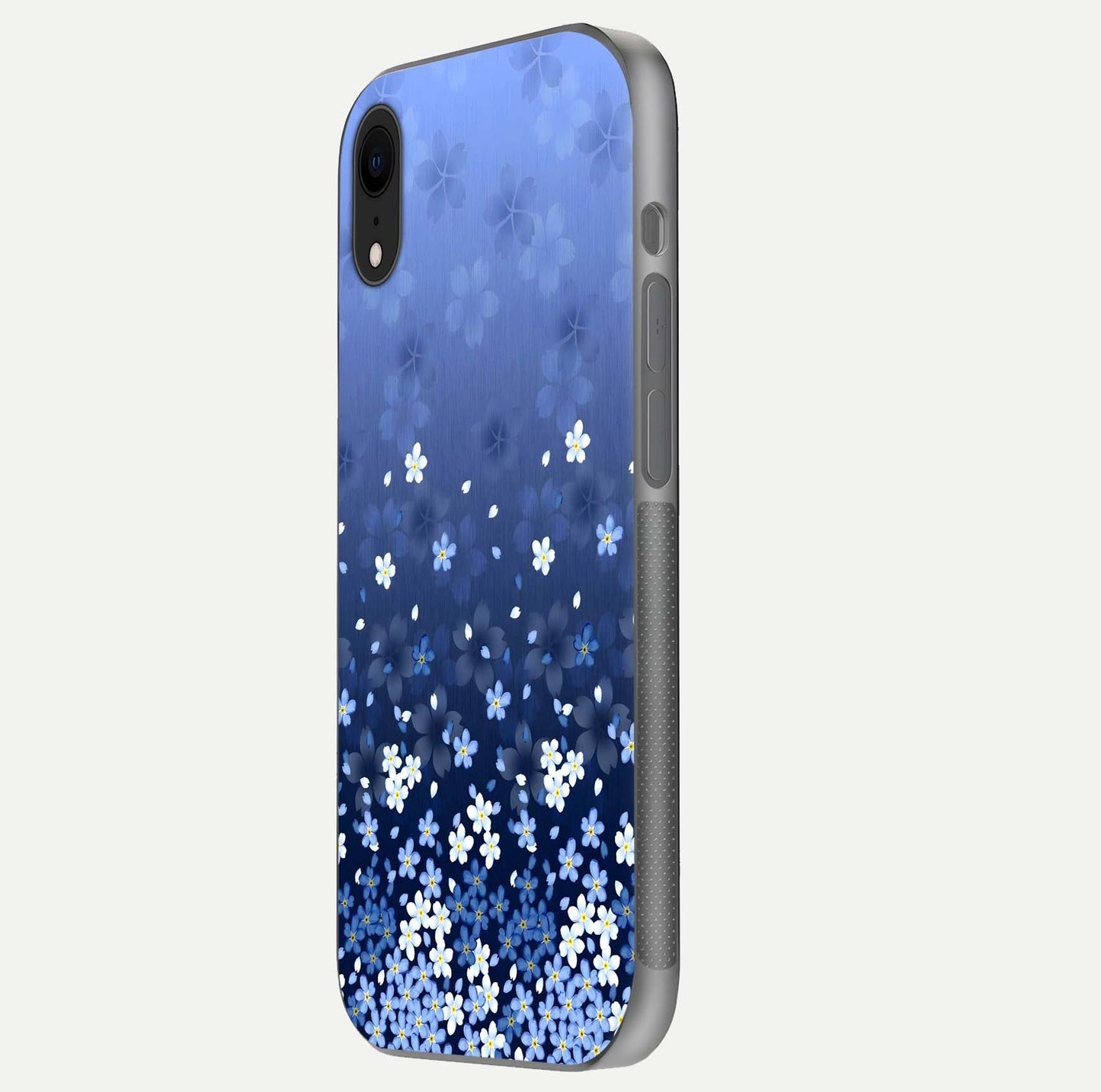 Blue Starry Glass Case for iPhone Xr side-angle photo showing light reflection and detailed star pattern