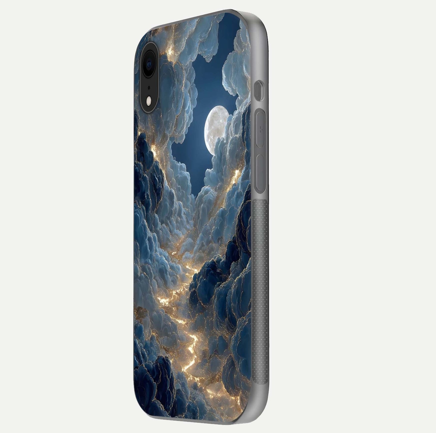 Celestial Cloud Road Glass Case for iPhone Xr side-angle image showing soft pastel tones and edge clarity
