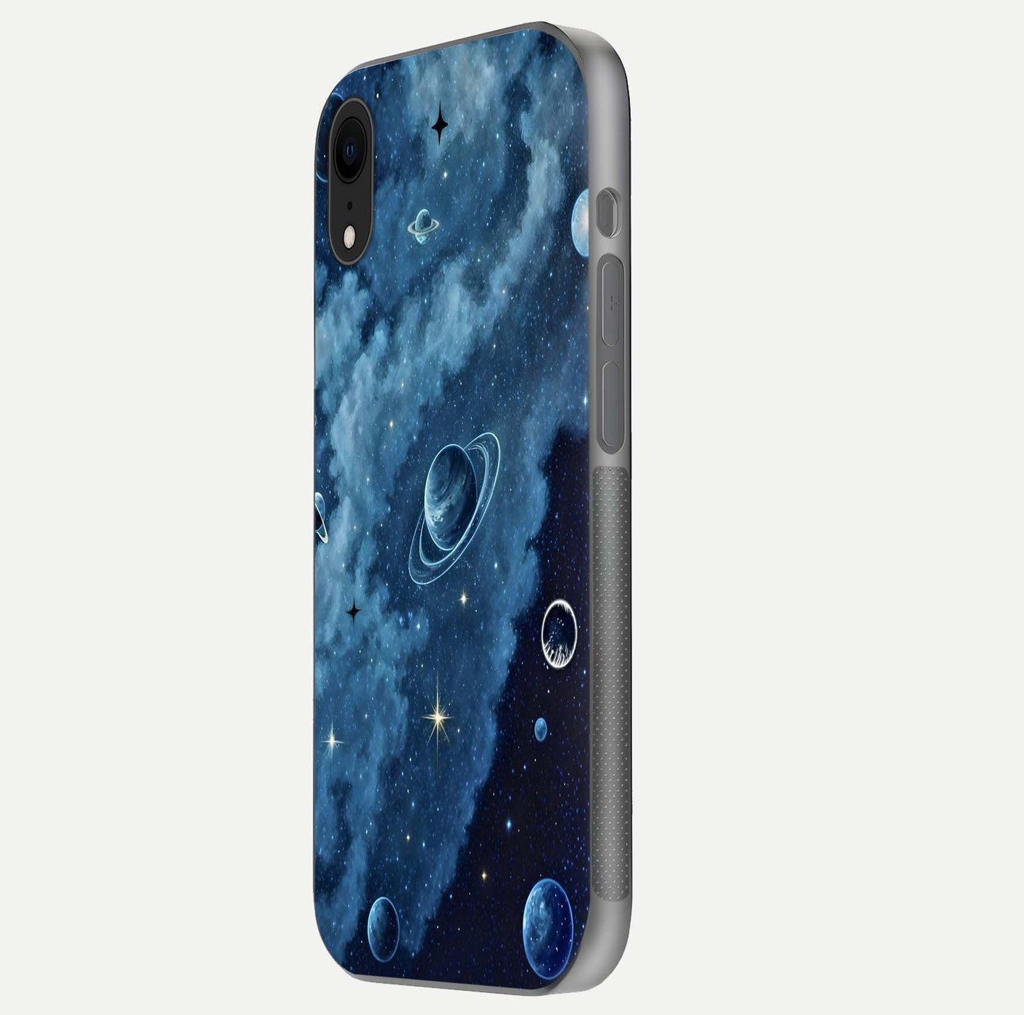 Galaxy Dream Space Glass Case for iPhone Xr side-angle image capturing reflection clarity and galactic texture