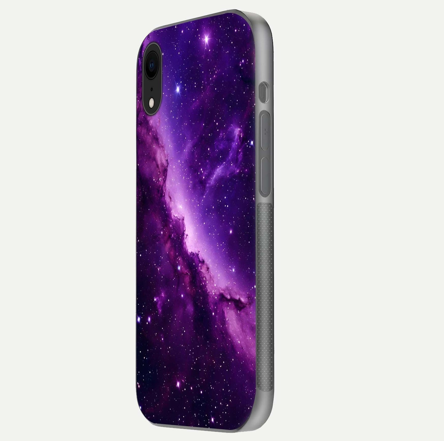 Purple Shade Sky Glass Case for iPhone Xr side-angle image showing shine and soft violet blend