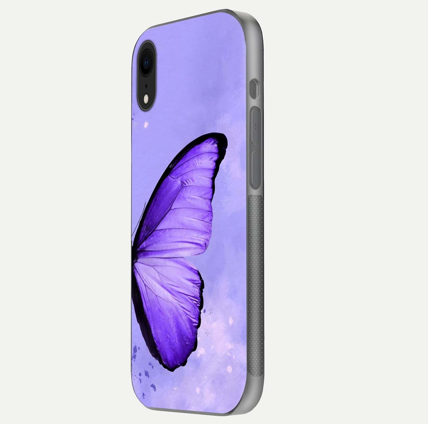 Violet Dream Wing Glass Case for iPhone 16 Pro side-angle image showing gloss, shine, and violet gradient