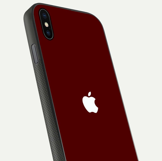 Apple Crimson Core Glass Case for iPhone Xs close-up angle showing deep crimson tone and HD glass reflection