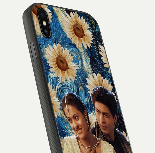 Eternal Love Story Glass Case for iPhone Xs close-up highlighting couple detail and light reflection