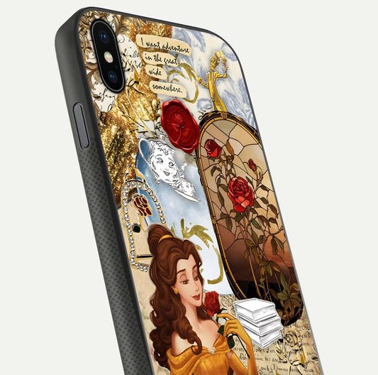 Golden Dream Belle Glass Case for iPhone Xs close-up angled shot showing gradient tones and reflection polish