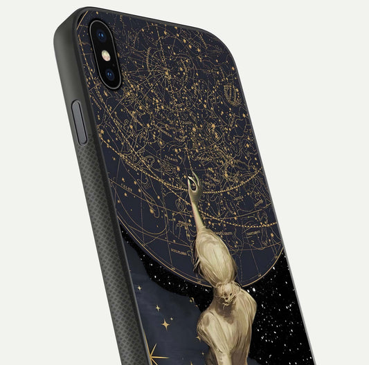 Taylor Swift Girl Glass Case for iPhone Xs close-up angled shot highlighting texture and HD reflection