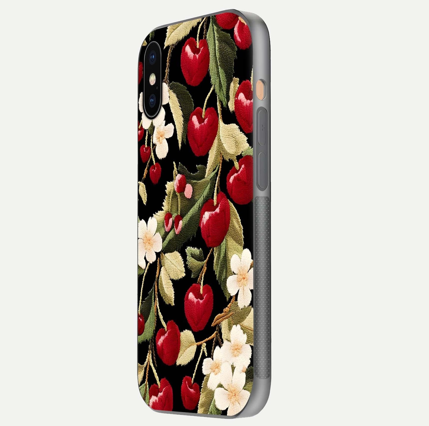 Bloom Thread Art Glass Case for iPhone Xs side-angle image showing texture depth and gloss reflection
