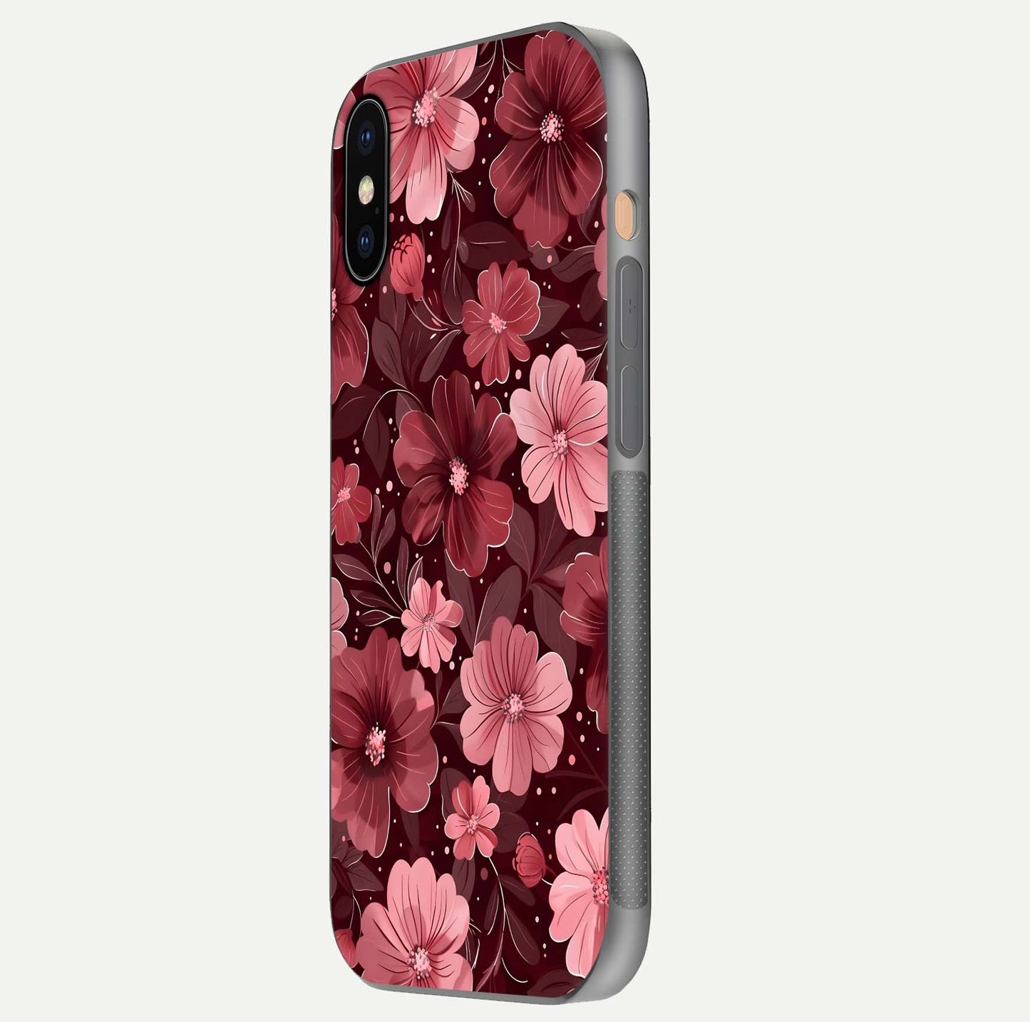 Flower Blush Bloom Glass Case for iPhone Xs side-angle photo showing glass reflection and delicate hues