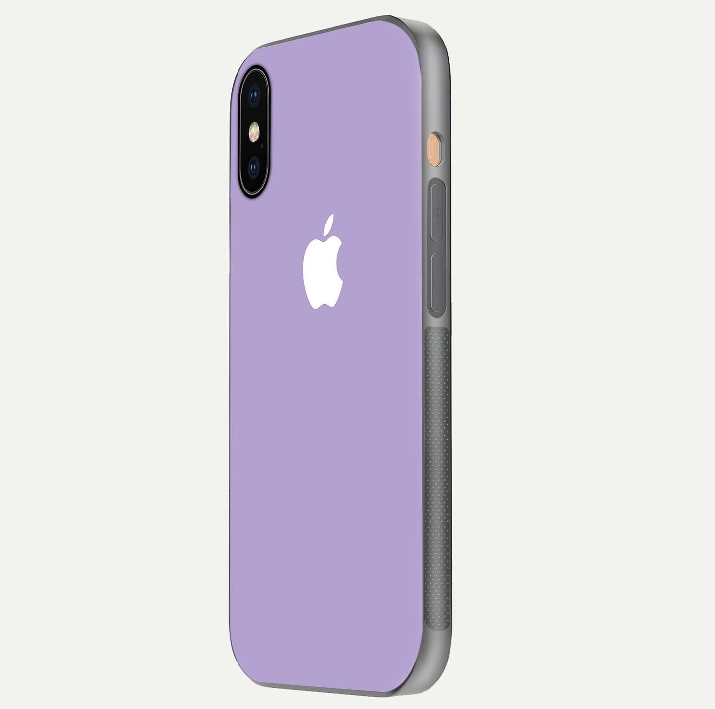 Lavender Soft Minimal Glass Case for iPhone Xs side-angle image showing smooth reflection and minimal look