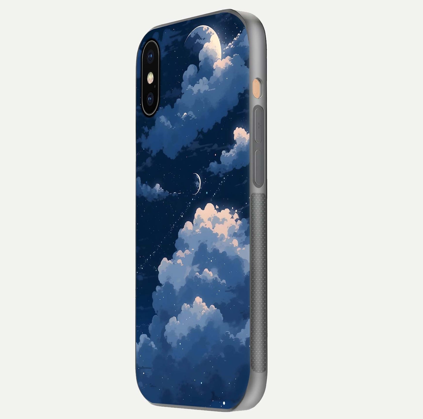 Moon Dream Haze Glass Case for iPhone Xs side-angle image showing HD reflection and moonlight detailing