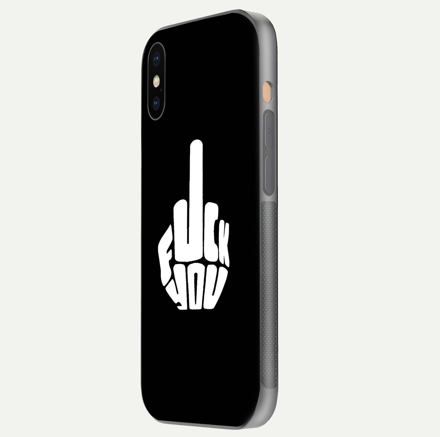 Rebel Mode On Glass Case for iPhone Xs side-angle image showing reflection, edge detail, and text clarity