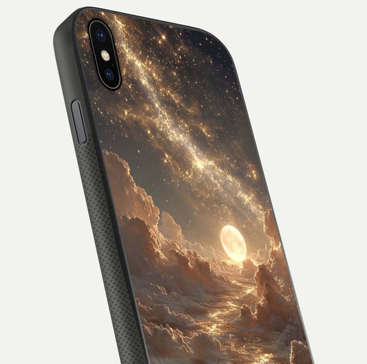Golden Sky Dream Glass Case for iPhone Xs Max close-up angled shot showing gradient tones and reflection polish