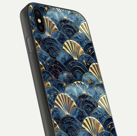 Golden Wave Luxe Glass Case for iPhone Xs Max close-up angled shot showing flowing wave texture and reflection brightness