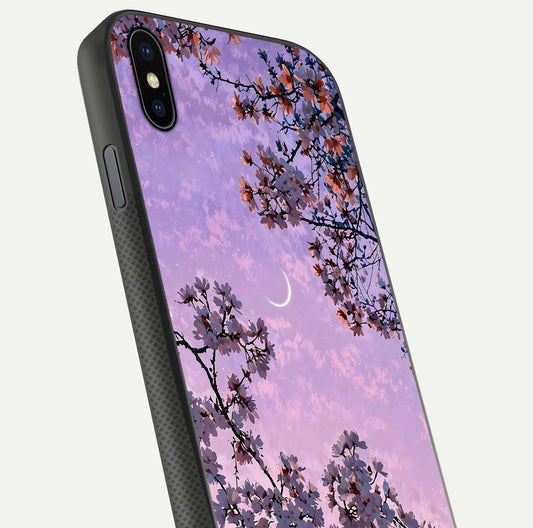 Purple Serenity Moon Glass Case for iPhone Xs Max close-up angled shot showing reflection and gradient purple hues