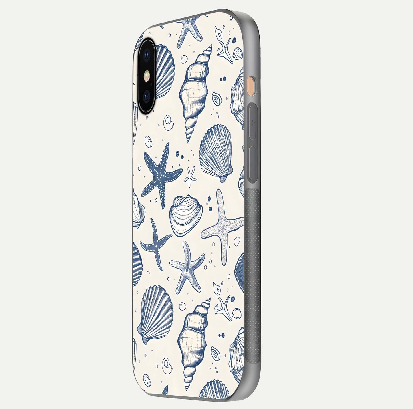 Blue Ocean Outline Glass Case for iPhone Xs Max side-angle view showing clear edge lines and oceanic blue glow
