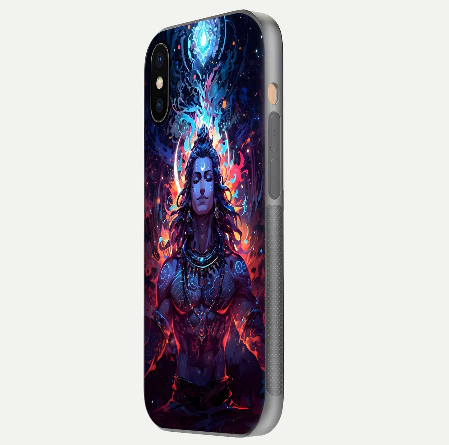 Divine Fire Shiv Glass Case for iPhone Xs Max side-angle image showing reflection clarity and shine
