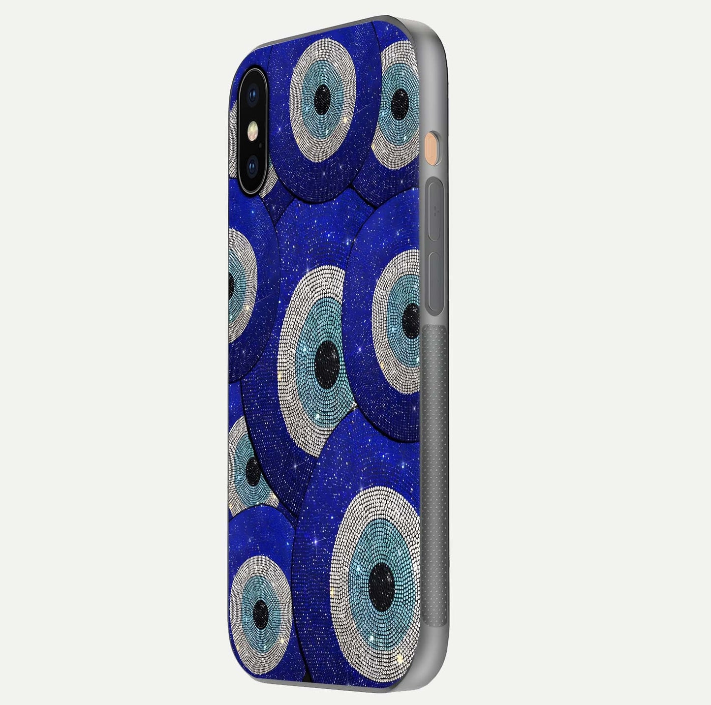 Galaxy Eye Flow Glass Case for iPhone Xs Max side-angle image showing reflection detail and premium shine