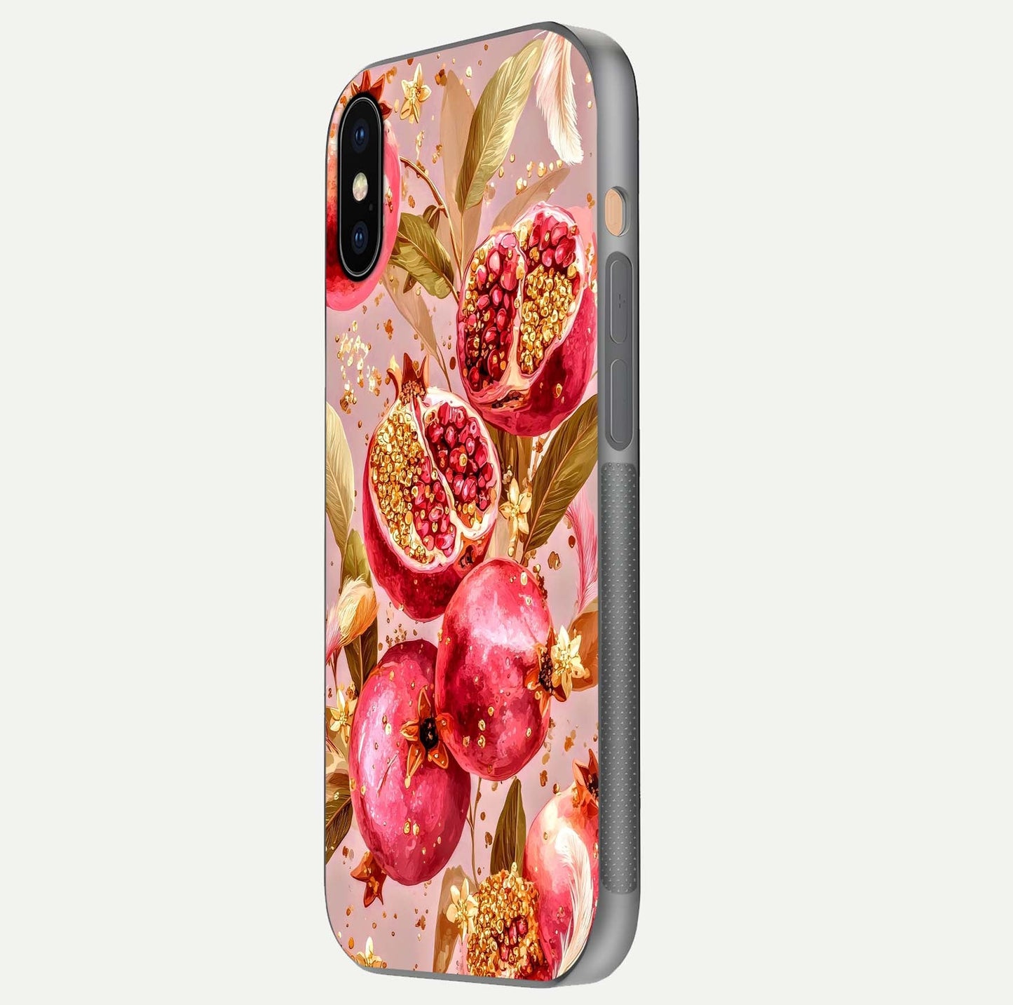 Golden Bloom Glow Glass Case for iPhone Xs Max side-angle image showing light reflection, gloss texture, and rich tone