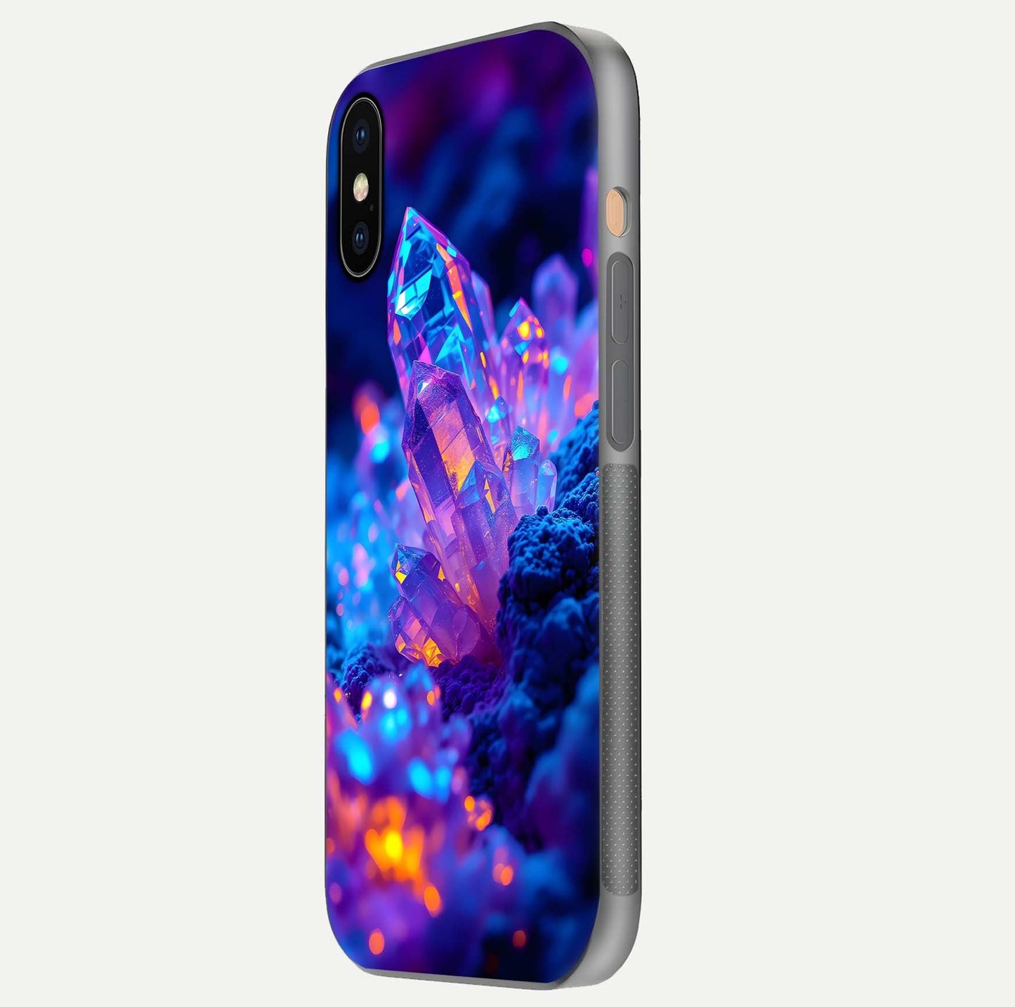 Neon Aura Shards Glass Case for iPhone Xs Max side-angle image showing light depth and glossy contrast