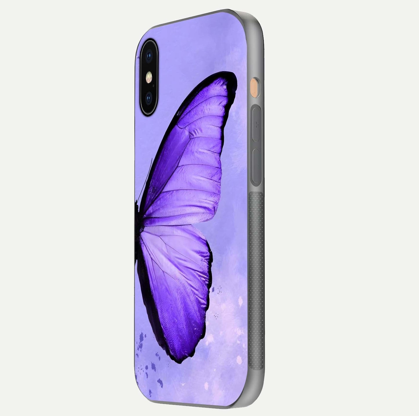 Violet Dream Wing Glass Case for iPhone Xs Max side-angle image showing gloss, shine, and violet gradient