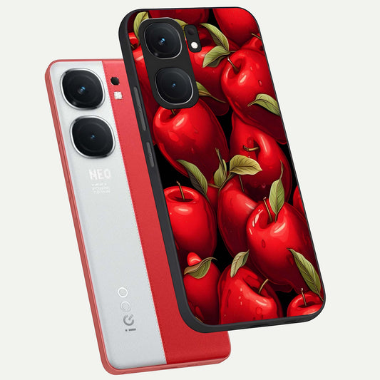 Apple Pattern phone case For iQOO Neo 9 Pro showing premium glass back cover with detailed artwork