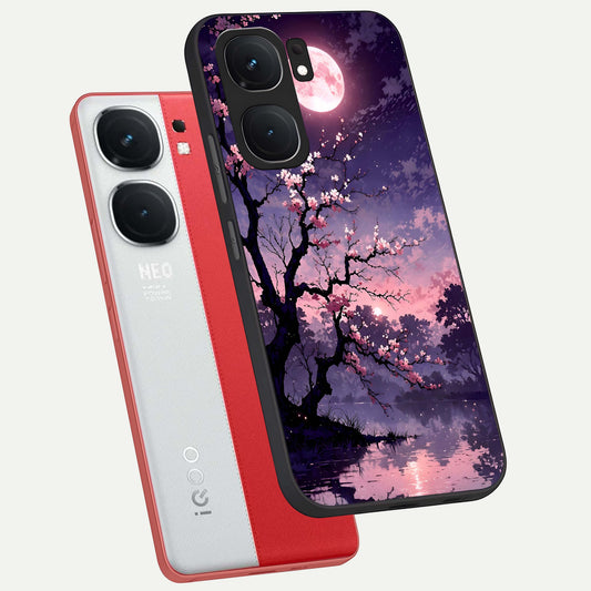 Blossom Pink Moon phone case For iQOO Neo 9 Pro showing premium glass back cover with detailed artwork