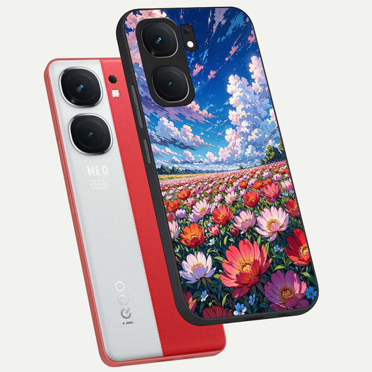Blossom Sky Field phone case For iQOO Neo 9 Pro showing premium glass back cover with detailed artwork